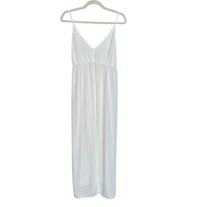 Farm Rio Minimal V Neck Midi Sundress Ivory Large Classic Beach Vacation Neutral